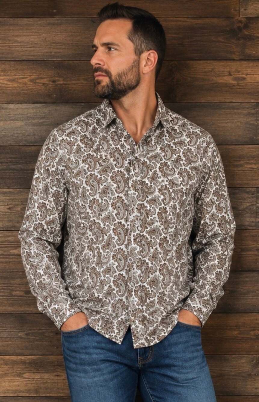 Tasso Elba Mens Linen Shirt XL Reverse Print Inside Out Career Everyday Casual